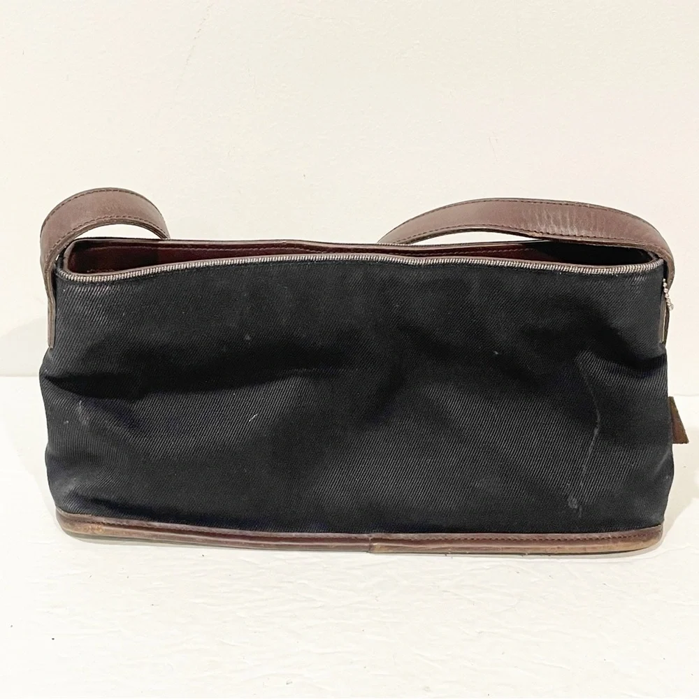 VINTAGE COACH E9D-6136 BLACK CANVAS / BROWN LEATHER TRIM PURSE HANDBAG‎